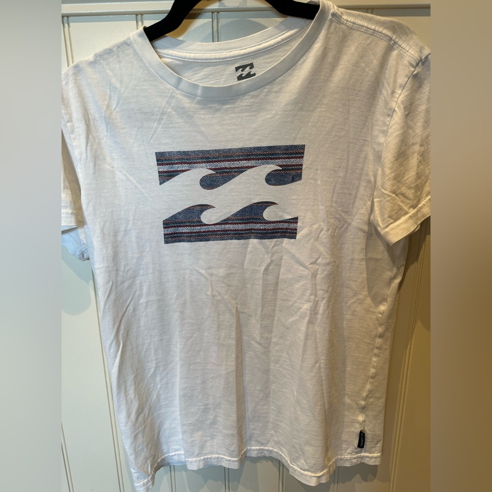 BILLABONG Boys Size Medium White & Blue Short Sleeve Tee Shirt